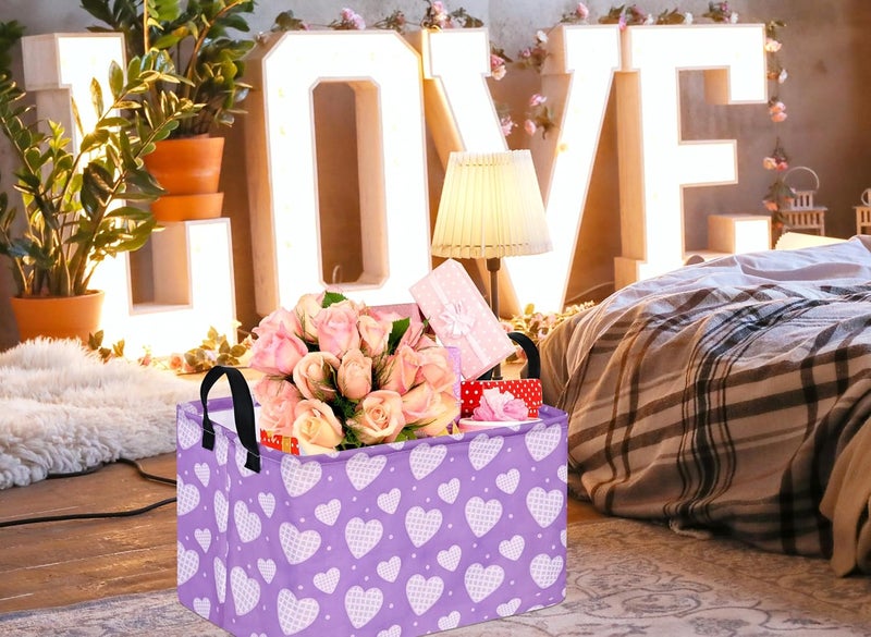 FUULOXE Rectangular Valentines Basket Storage Bin for Shelves Girls Gifts Baskets Foldable Box with Handles for Home Office Car Dormroom Valentine's Day Party Supplies - Image 2